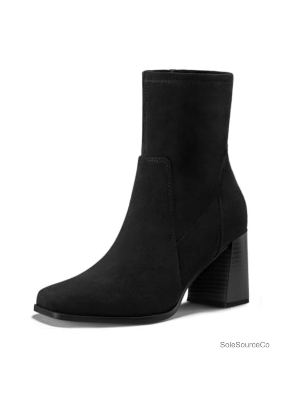 Faux Suede Ankle Boots Chunky Block Heel Square Toe Side Zip Women's